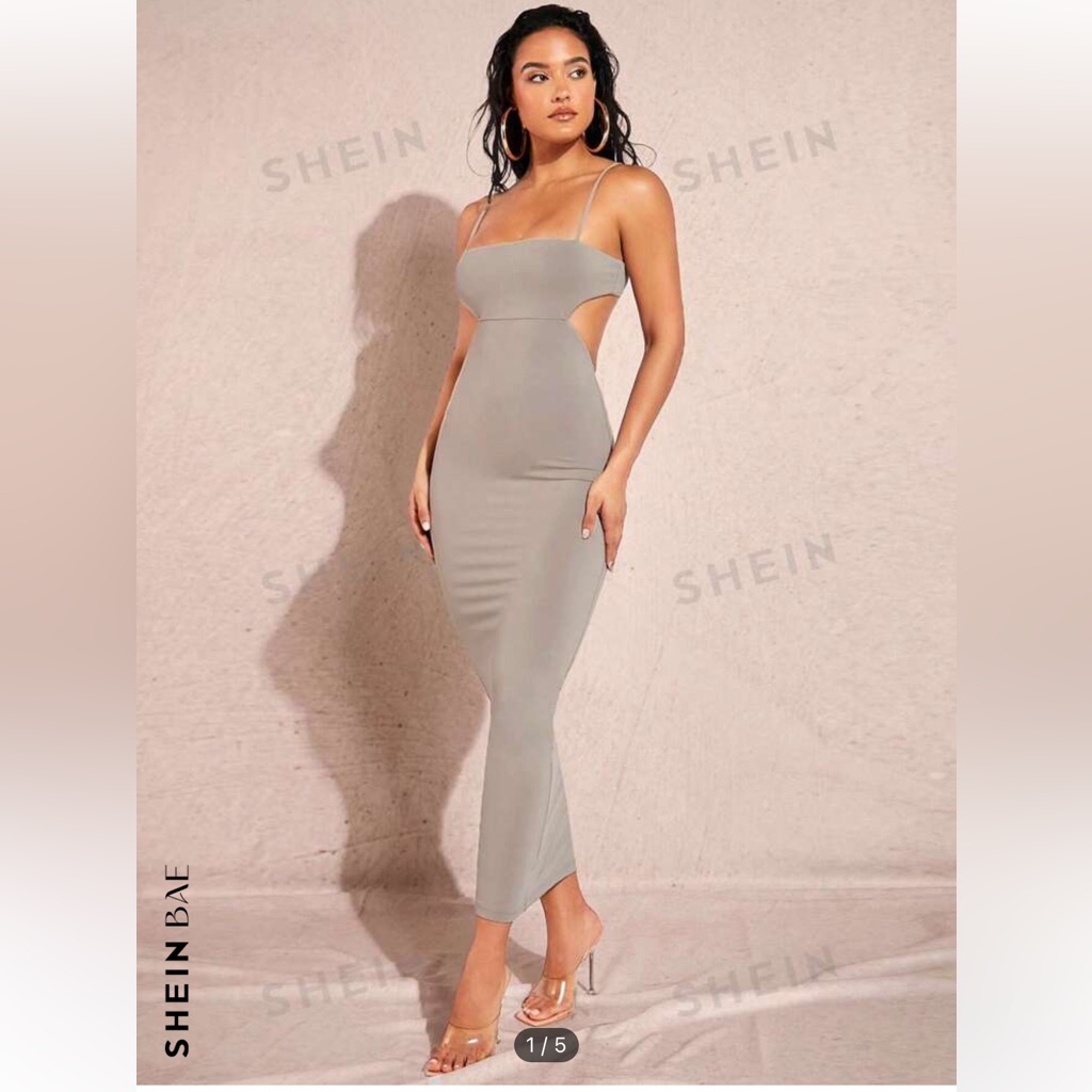 Shein Bae Solid Cut Out Waist Cami Bodycon Dress.